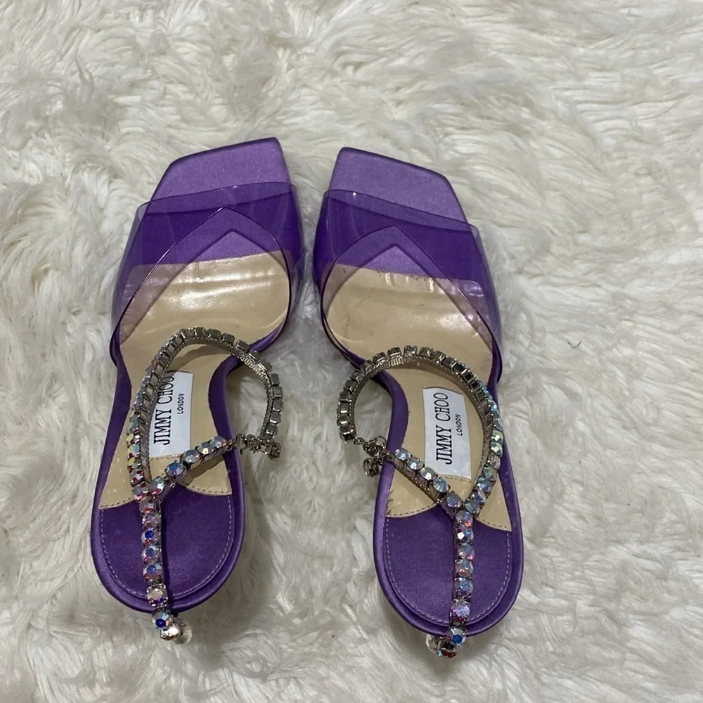 Jimmy Choo Saeda 100 Crystal embellished PVC & satin‎ sandals size 38EU